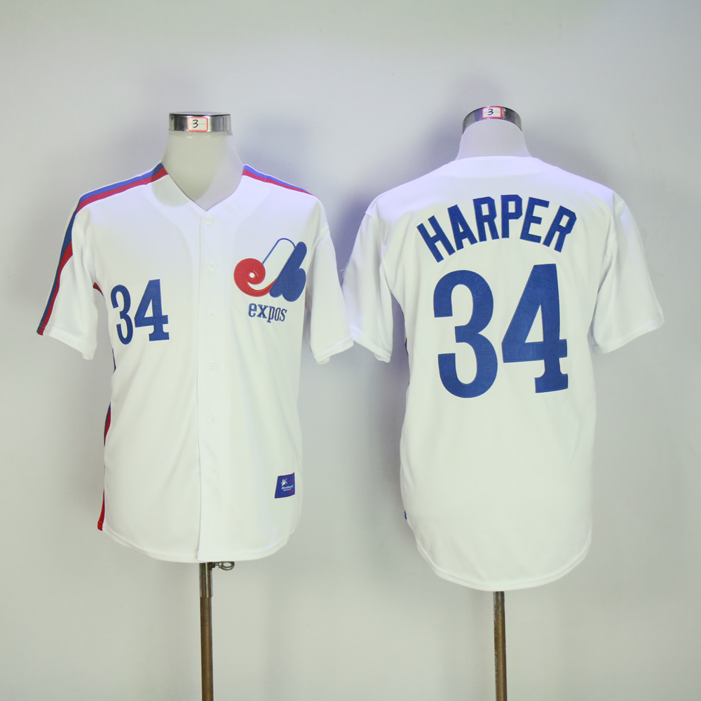 Men Montreal Expos 34 Harper White MLB Jerseys